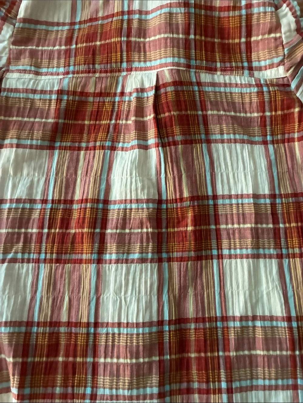 Anthropologie Pink & White Plaid Puff-Sleeve Button-Up Blouse